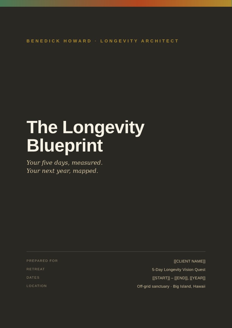 The Longevity Blueprint printed personal report cover, prepared for each executive fasting retreat client