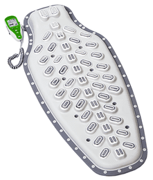 Hydrotherapy bathtub massage mat with multiple air jets and wired remote control, top view