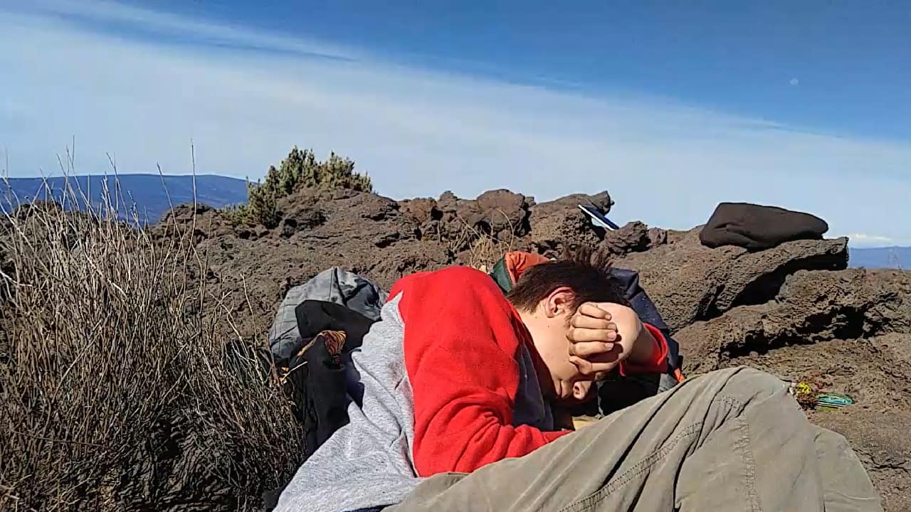 exhausted Orion, after hiking up Mauna Kea Humu'ula trail Hawaii